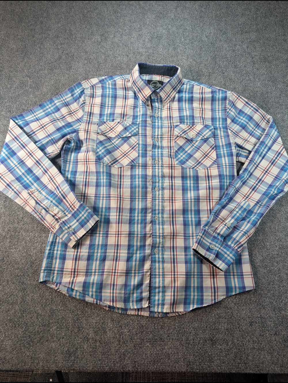 Something Strong Men's Medium Blue and White Plaid Button-Down Shirt